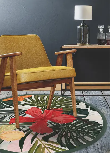 Apvalus PVC grindų kilimėlis rojaus gėlės
