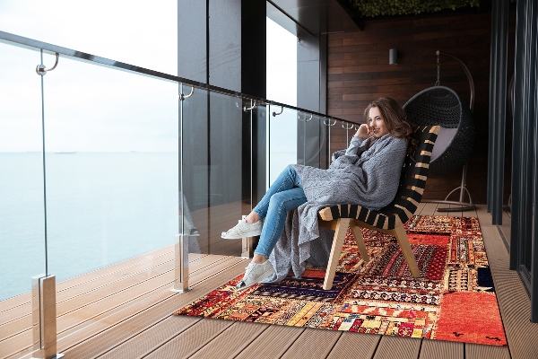 Kilimas terasai Patchwork abstrakcija